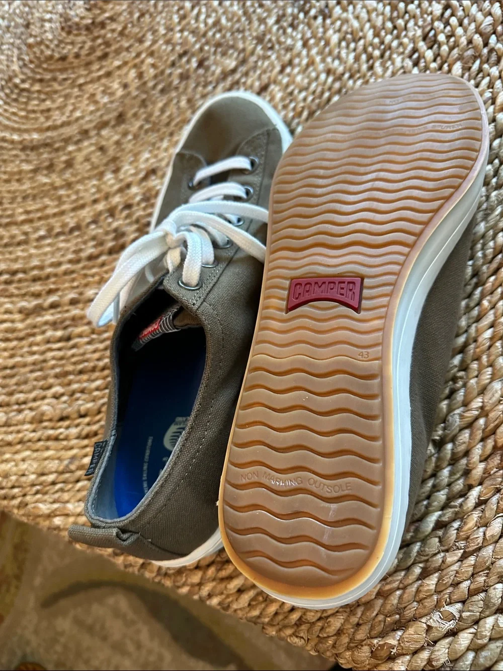 Camper Olive Canvas Low-Top Sneakers with White Laces- men’s size 13